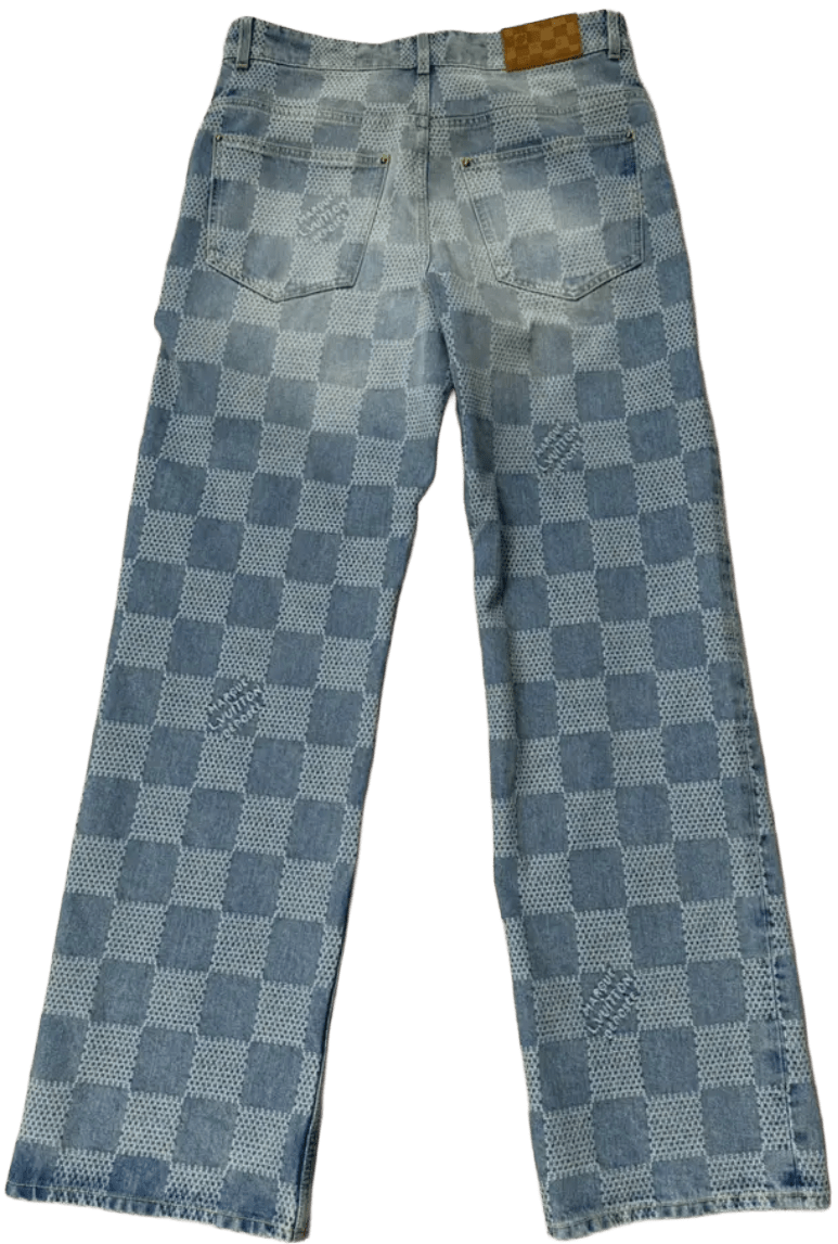 LOUIS VUITTON 'DAMIER' DARK WASH SKATE JEANS