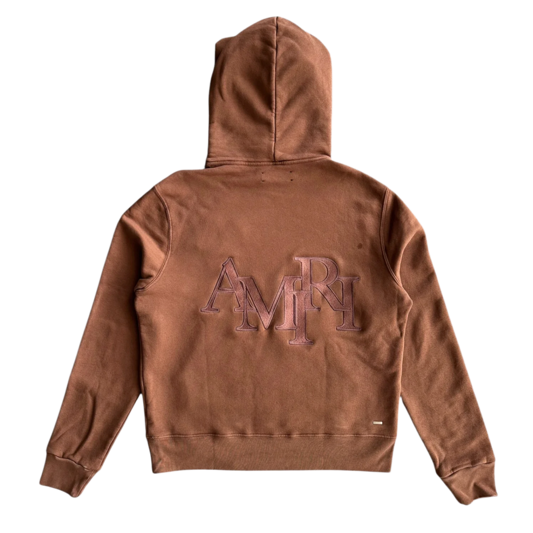 AMIRI 'STAGGERED LOGO' BROWN HOODIE