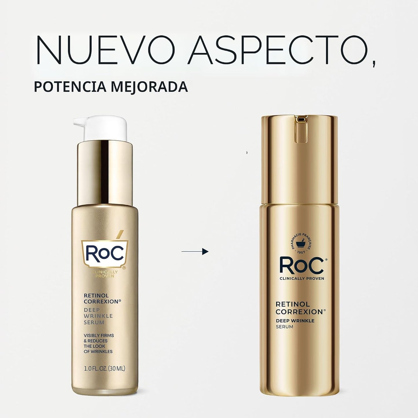 RoC Retinol Correxion Deep Wrinkle Retinol Face Serum con ácido ascórbico, tratamiento diario antienvejecimiento para líneas finas, manchas oscuras, cicatrices de acné, 1 onza (el embalaje puede