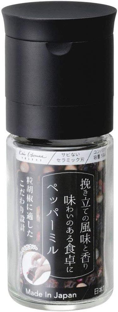 Kai KAI FP5160 Pepper Mill, Kai House Select Ceramic, Made in Japan, Black