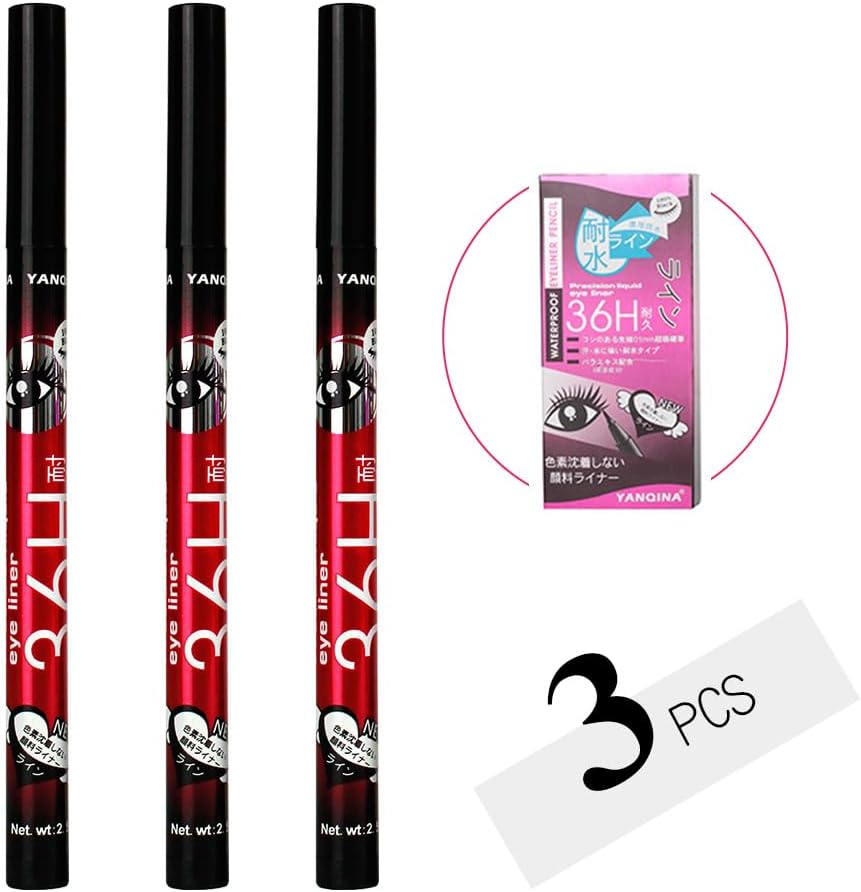 Eyeliner, Liquid Color, Set of 3, No Falling, Easy to Draw, Smudge Resistant, Waterproof, Off with Hot Water, Quick Drying, Beginners, Simple, Increase Eye Impression, Makeup, 4 Colors (3 Black)