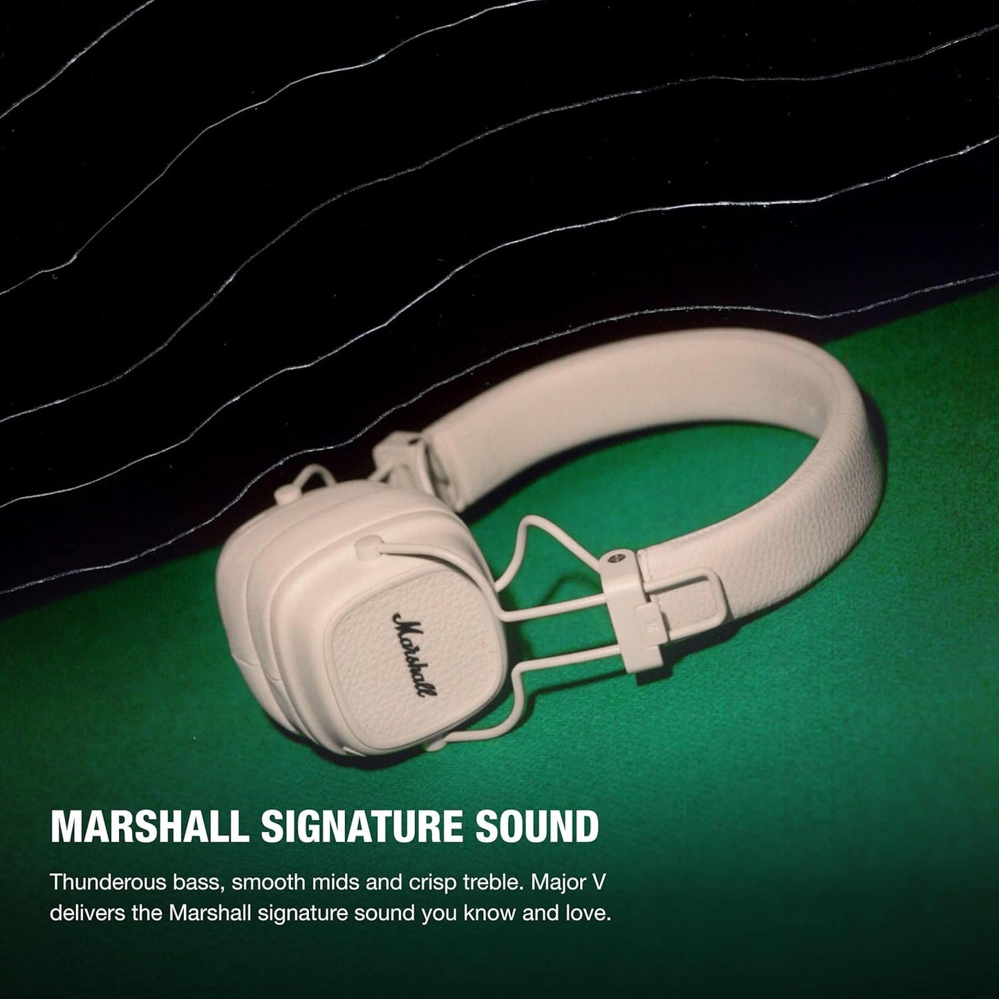 Marshall Major V Wireless On-Ear Headphones Cream, Bluetooth, 100 Hours of Continuous Playback, Qi Charging Compatible, Call Compatible