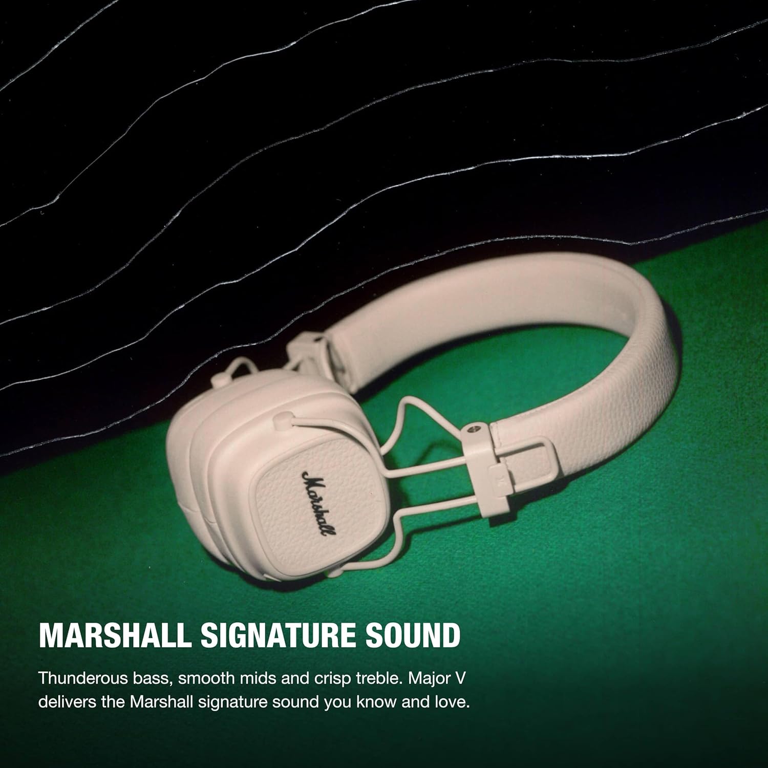 Marshall Major V Wireless On-Ear Headphones Cream, Bluetooth, 100 Hours of Continuous Playback, Qi Charging Compatible, Call Compatible