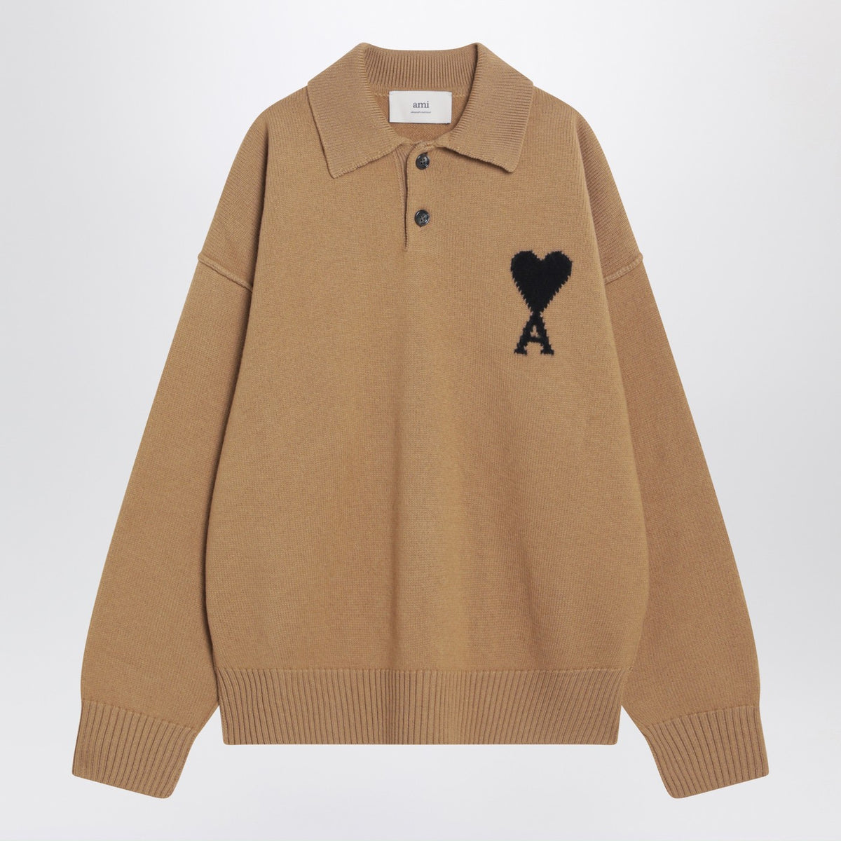 Ami Ami Paris Camel Coloured Ami De Coeur Polo Sweater - Image 2