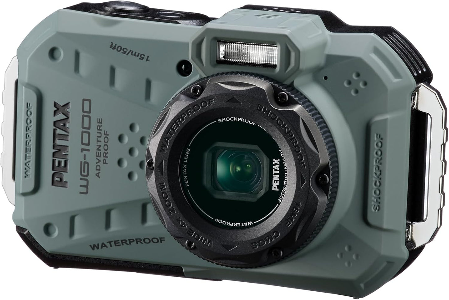 Pentax WG-1000 Olive 2162 Genuine Waterproof Digital Camera, 32.9 ft (15 m) Waterproof (Continuous 1 Hour), 6.6 ft (2 m), Shock Resistant, Dustproof