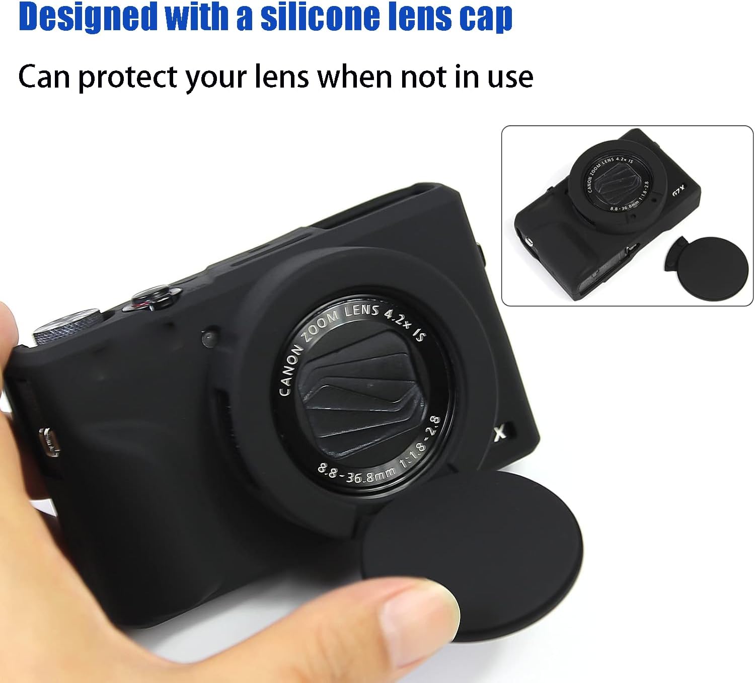 VECASDEN Soft Silicone Cover with Lens Cap for Canon G7 X Mark III Easy Install Lightweight Protective Cover Black