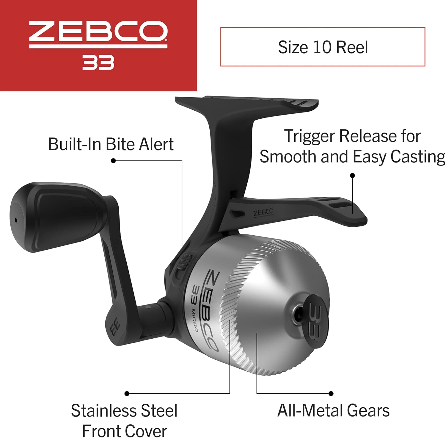 Zebco Spincast 33 Fishing Reel, Right/Left Handed Retrieve Changeable Bite Alert All Metal Gear Zebco Cajun Line Presspool