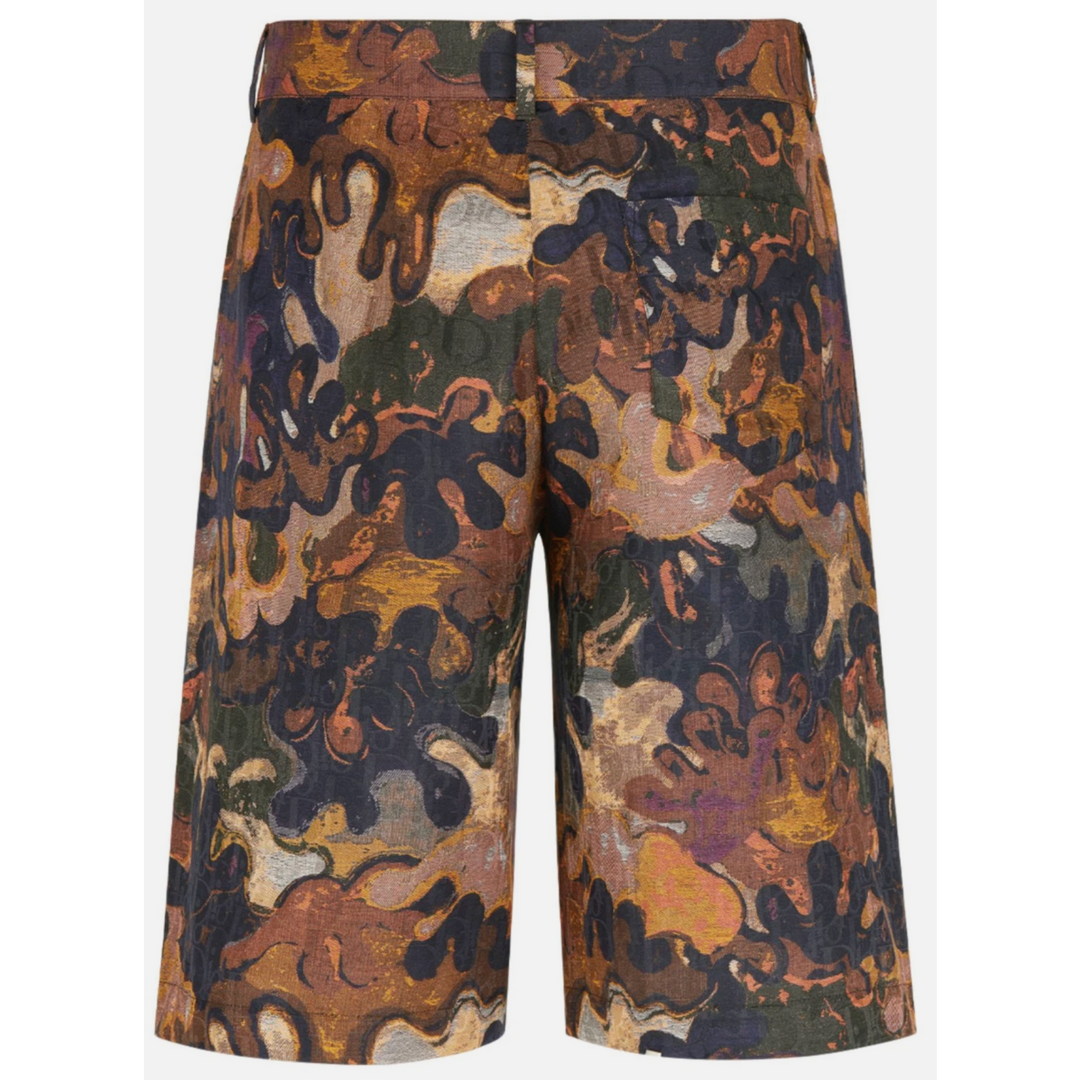 DIOR X PETER DOIG 'OBLIQUE CAMO' SILK SHORTS