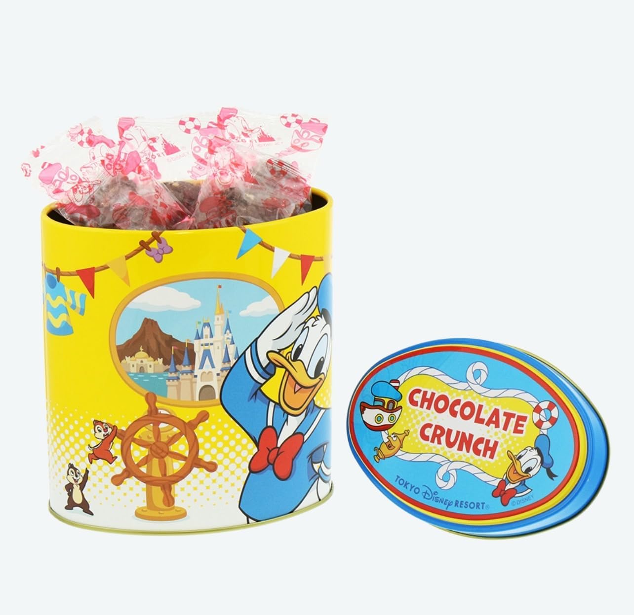 【Tokyo Disney Resort Exclusive】Donald Duck Canned Chocolate Crunch Mickey & Friends Milk Chocolate TDR Tokyo Disney Resort Popular Snacks Souvenirs Disney Goods Gift (1 piece)