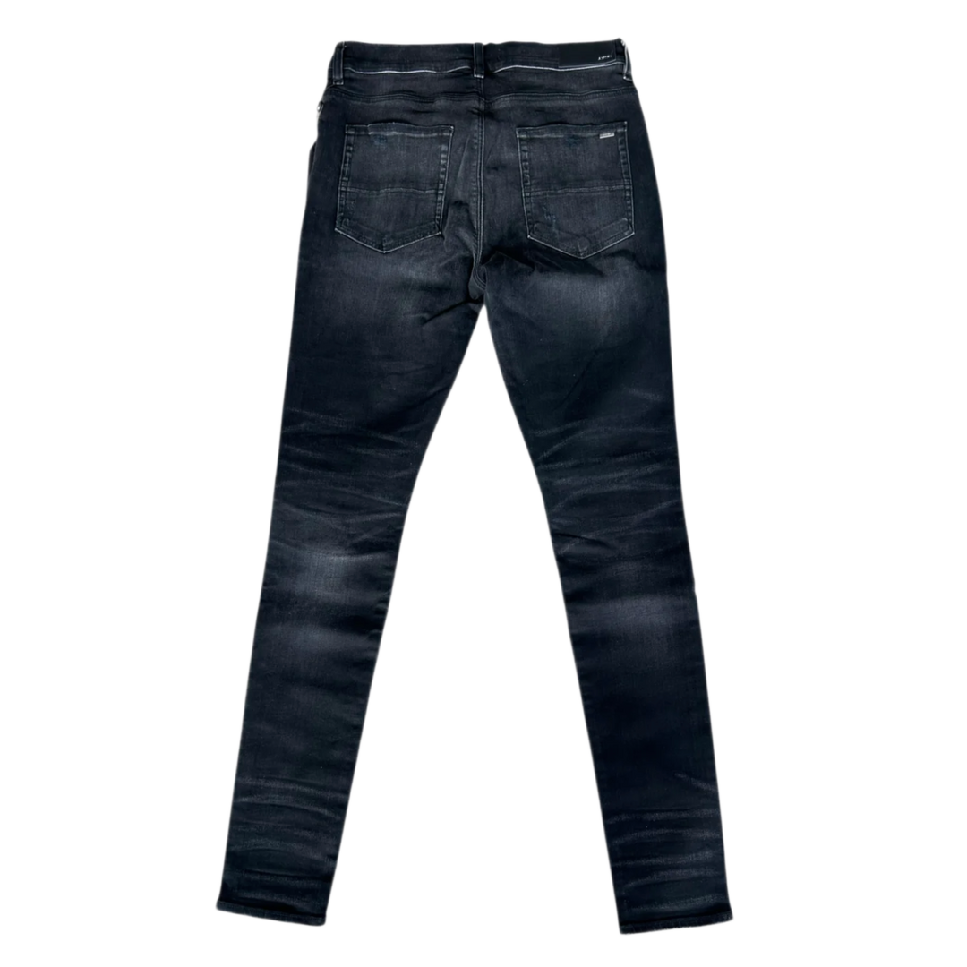 AMIRI 'LEOPARD PATCH AGED BLACK THRASHER' JEANS
