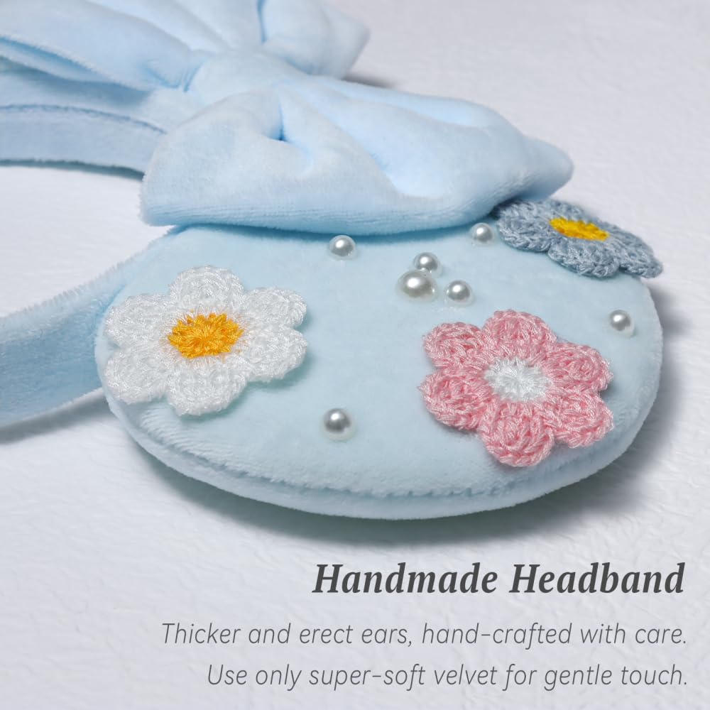 UNSPAZ Diadema de orejas de ratón, orejas de ratón para mujeres y niñas con perla, orejas de parque para viajes, decoraciones de cumpleaños, accesorios para el cabello (azul bebé)