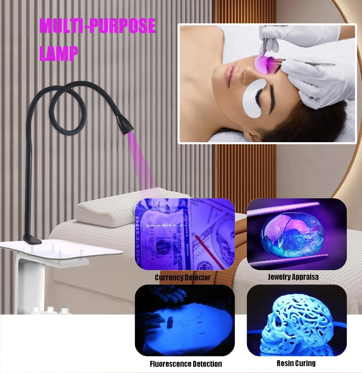 LED Light, Matsueku Dedicated Foot Switch, Allergy Reduction, Eyelash Extension, Speed Up Treatment, LED Glue Curing UV Light, Eyelash Magnification Lamp, UV Light, Eyelash Extension, Glue, Desk UV