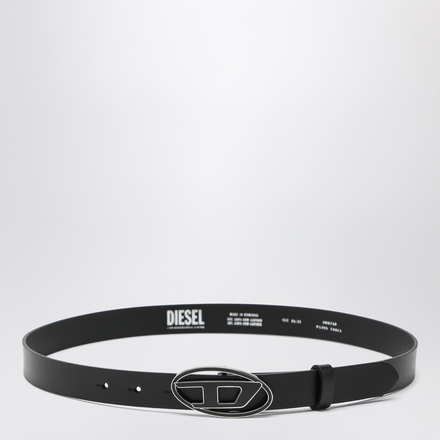 Diesel 楕円形のバックル付きディーゼルブラックレザーベルト - Image 2