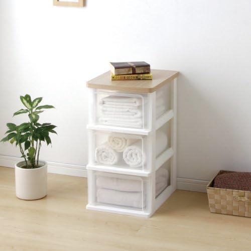 Iris Ohyama WTS-303 Chest, 3 Tiers, Ready to Use, Wooden Tabletop, Made in Japan, Width 12.8 x Depth 16.1 x Height 24.4 inches (32.4 x 41 x 62 cm), French Oak Plastic, No Assembly Required