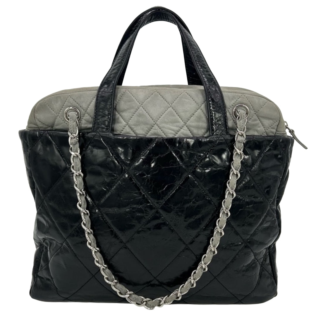 CHANEL BICOLOR PORTOBELLO GLAZED CALFSKIN SHOPPING TOTE