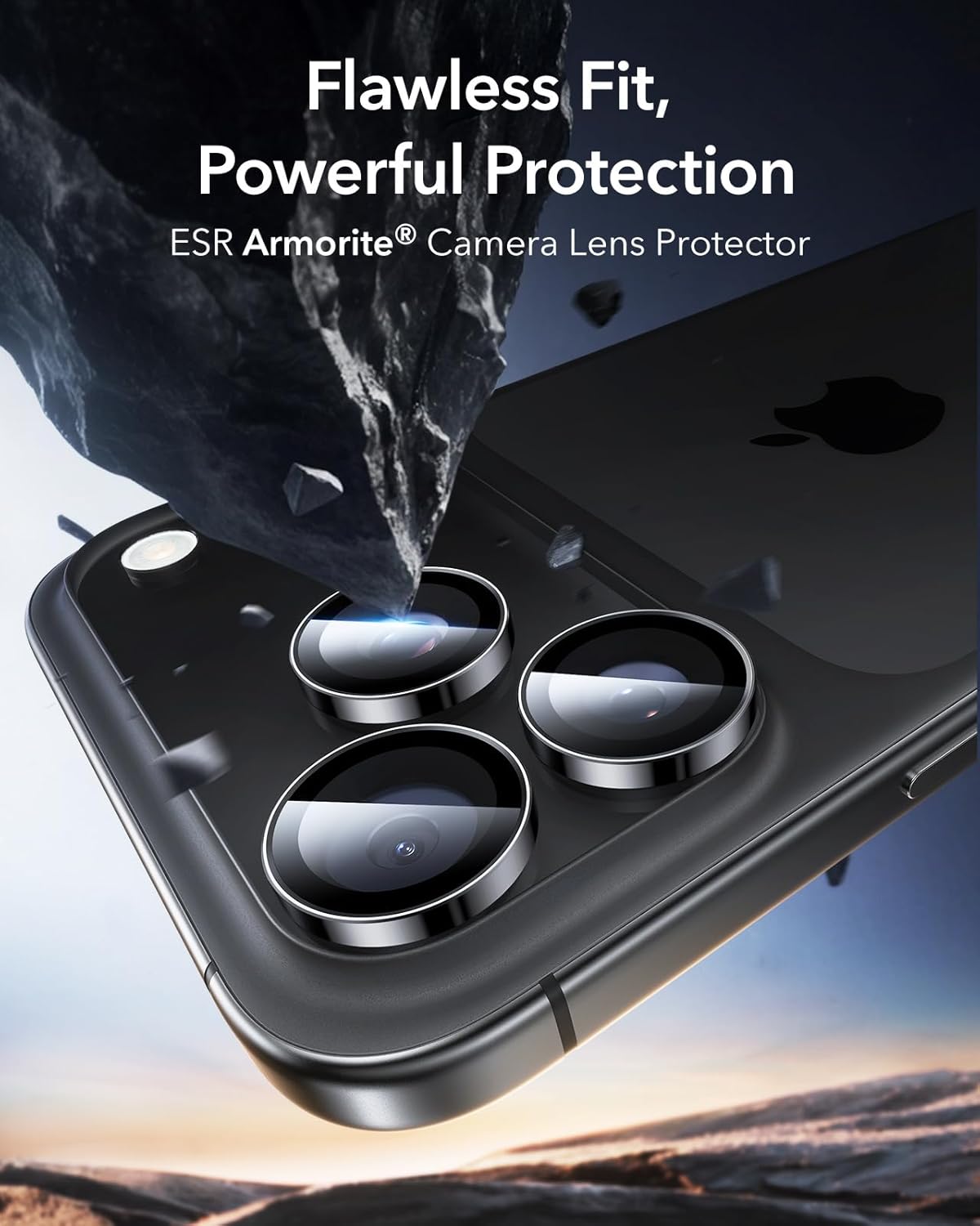 ESR iPhone 15 Pro Max /15 Pro/14 Pro Max /14 Pro Camera Lens Film Standalone Lens Film Scratch Resistant Ultra Thin Aluminum Edge Tempered Glass 1 Pack Black Armorite