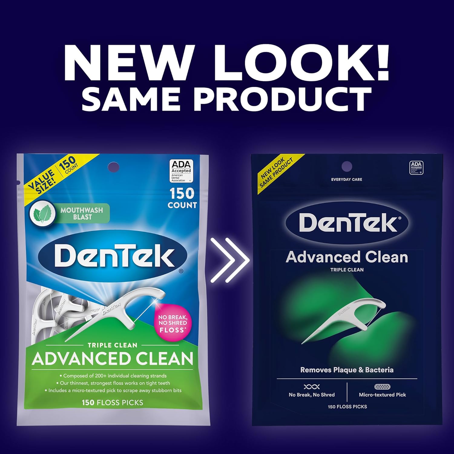 DenTek - Selecciones de hilo dental de limpieza avanzada Triple Clean, sin roturas y sin deshilachado, 150 unidades (el empaque puede variar)