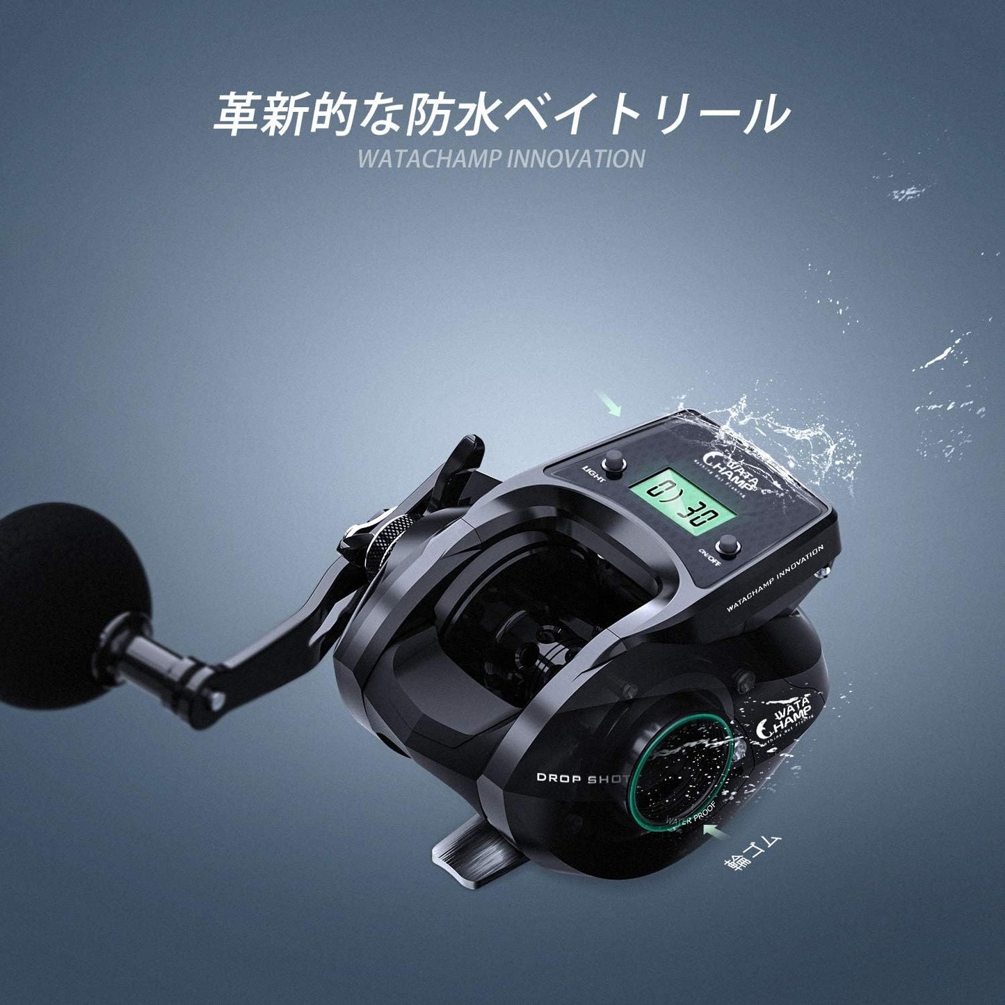 Watachamp Drop Shot Bait Reel with Counter, LED, Waterproof, Line, Counter Reel, Battery Replacement, Large Capacity Spool, Shore Jigging, Night Fishing, Sea Fishing, Egging, Lightweight, Tylava Reel,