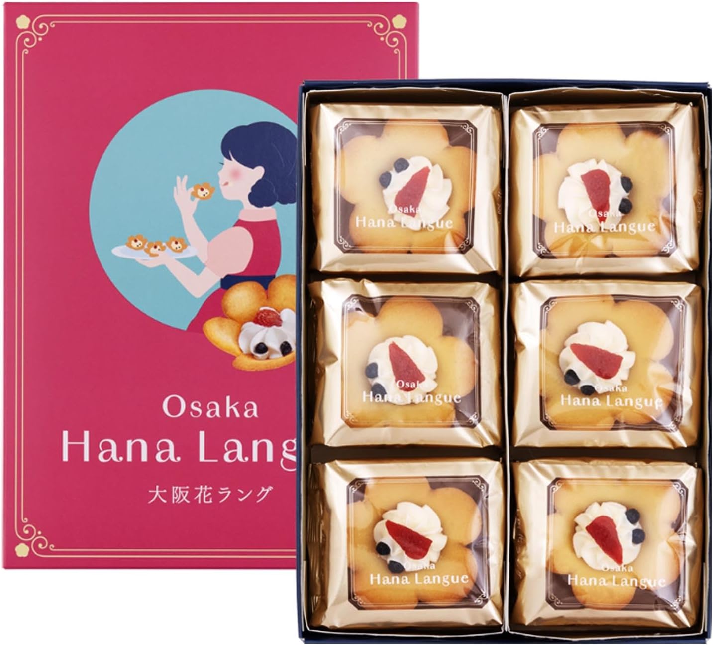 Osaka Amida Ike Daikoku Osaka Hana Langdosha 6-piece Set with Handbag, Pre-wrapped, Langdosha Cookies, Hand-carried Gift, Sweets, Souvenir