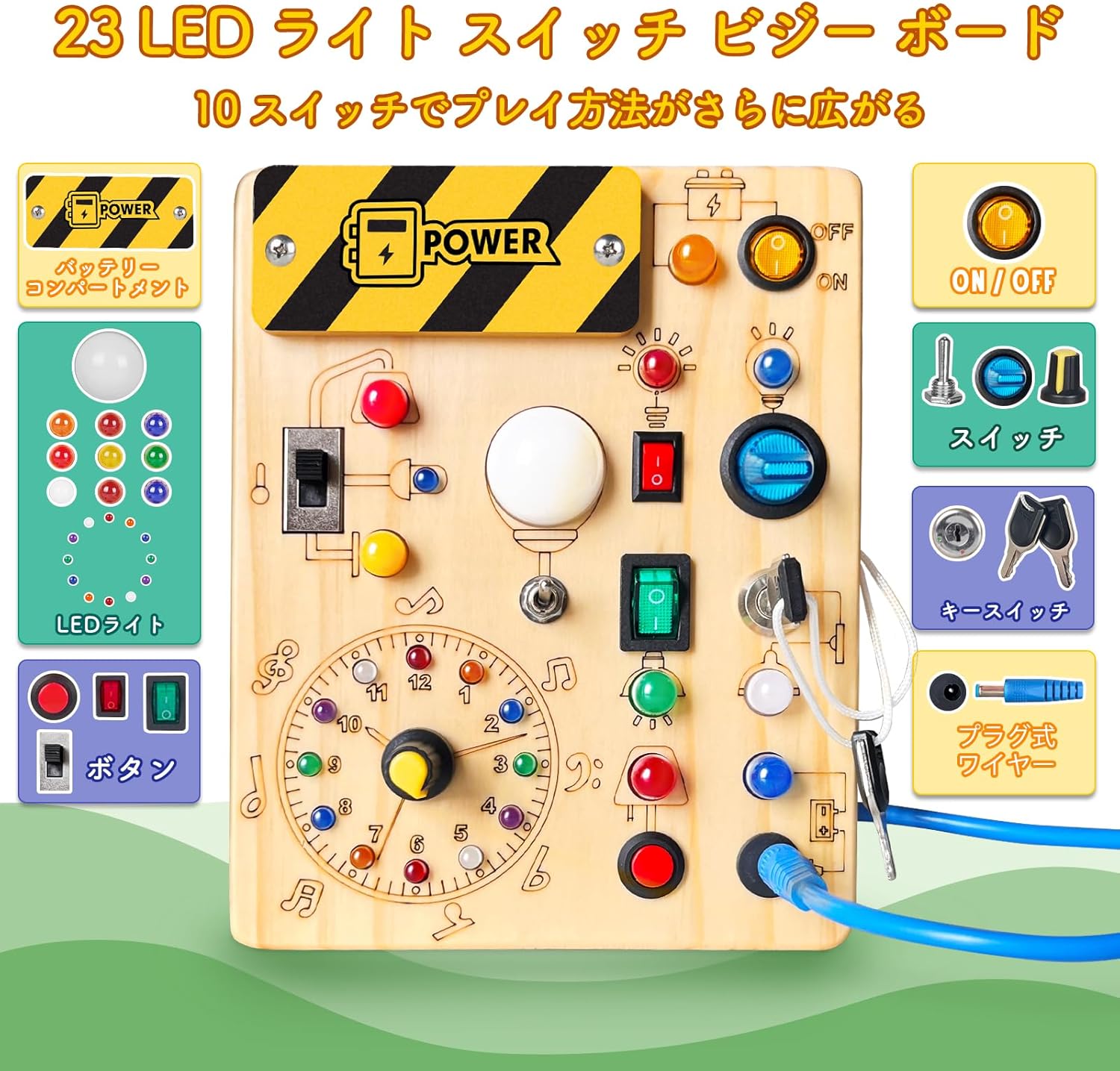 Busy Board Montessori Toys for 1-3 Years Old Wooden Toddler Toys Sensory Travel Toys Ideal Gift for Boys 1 Year Old and Up (Busy Board Plus V2)