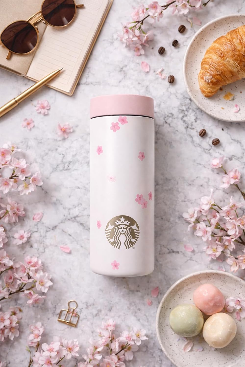 Starbucks Cherry Blossom - Vaso de acero inoxidable 2026 de 16 onzas, taza de viaje reutilizable aislada con diseño de Sakura rosa y tapa de rosca
