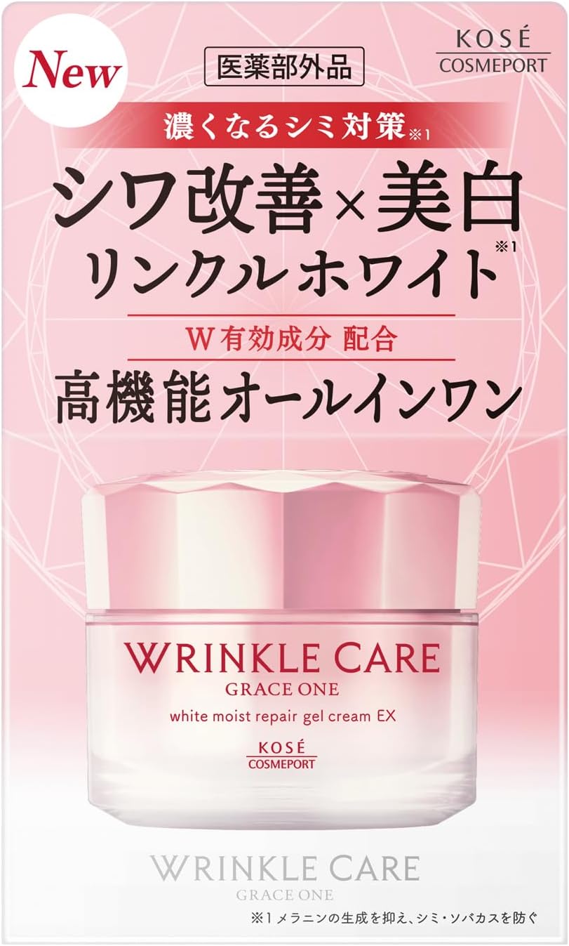 Grace One Wrinkle Care, White, Moist Repair, Wrinkle Reduction, Whitening, All-in-One Gel, Cream, 3.5 oz (100 g), KOSE Corsé
