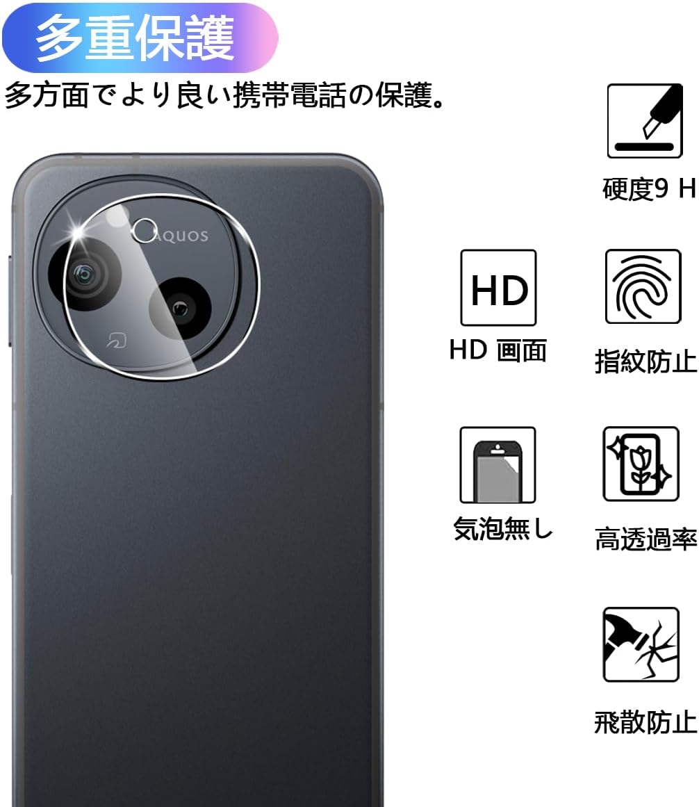 [Set of 2] Compatible AQUOS Sense9 SH-53E SHG14 Camera Film [Nippon Asahi Glass 9H Hardness] Lens Film for AQUOS Sense9, Camera Protective Film, Compatible with Aquos Sense 9 Camera, Lens Protection,