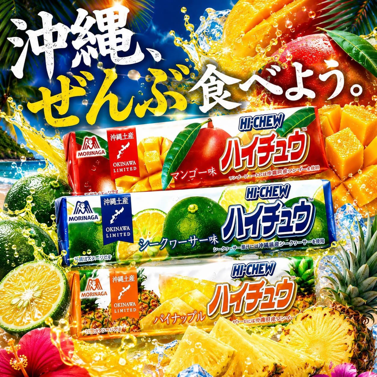 [Okinawa Limited] Local Haichu Set of 6 Types, 3 Types of Food Comparison Set (Pineapple, Seequarter, Mango), For School Trips, Souvenirs, Gift (Set of 72 Pieces)