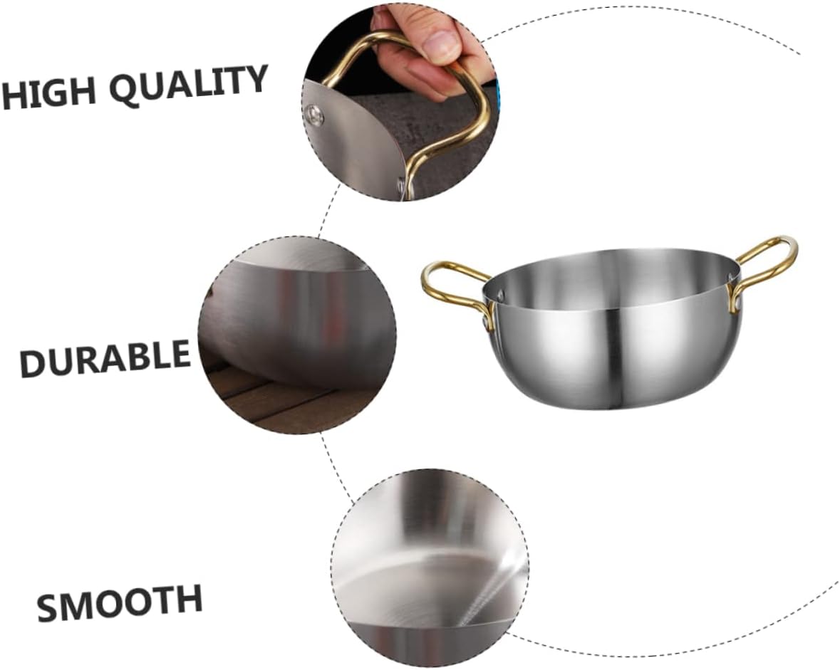 UTHCLO 1 Piece Ramen Pot Instant Noodles Seafood Food Cooking Pot Portable Eel Pot Ramen Aluminum Pot Instant Udon Pot Stainless Steel Binaural Pot Stainless Steel Silver