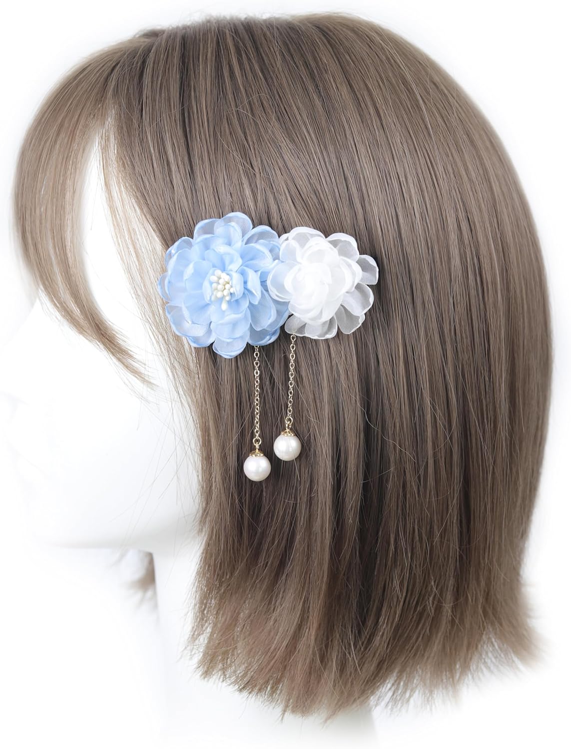 NANA Handmade Hair Ornament, Clip, Swaying Pearl Beads, Yukata, Kimono, Fireworks Display, Simple, Small Flowers, Short, Hakama, Ping Pong Mom, Shichi-Go-San