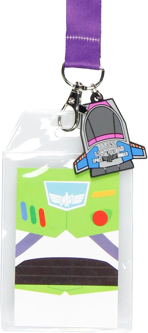 Disney Toy Story Buzz Lightyear Space Ranger - Cordón desmontable con soporte para tarjeta de identificación y dije de goma para nave espacial de 2 pulgadas
