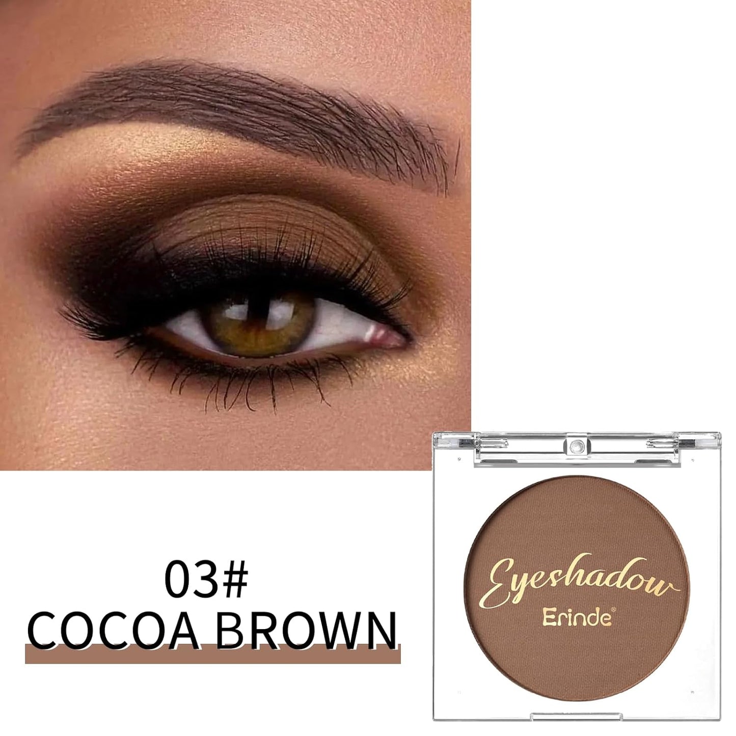 Erinde Paleta de sombra de ojos mate marrón individual, sombra de ojos de terciopelo maquillaje natural compacto en polvo, maquillaje de ojos de larga duración, ultra mezclable, color pigmentado