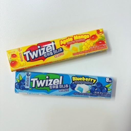 Twizel High Chew Mini Chew, Blueberry Flavor, 1.0 oz (28 g), 3 Pieces, Mango Flavor 0.9 oz (28 g), 3 Packs