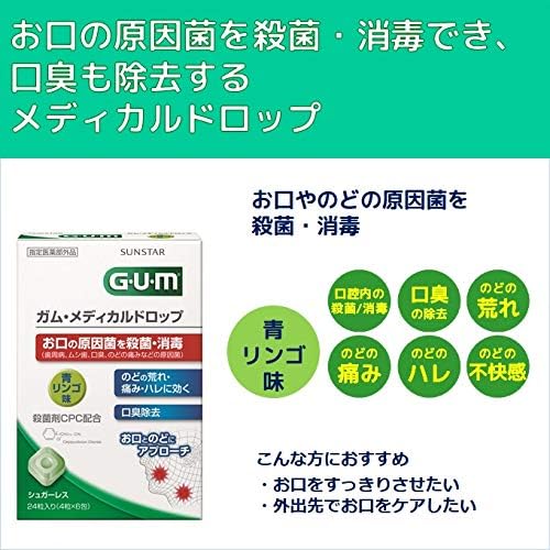 GUM (ガム) [Prescribed Medical Device] Gum Medical Drop CPC Formula [Blue Apple Flavor Sugar-Free] (Kills and disinfects bacteria and viruses in the mouth and throat, removes bad breath, soothes sore