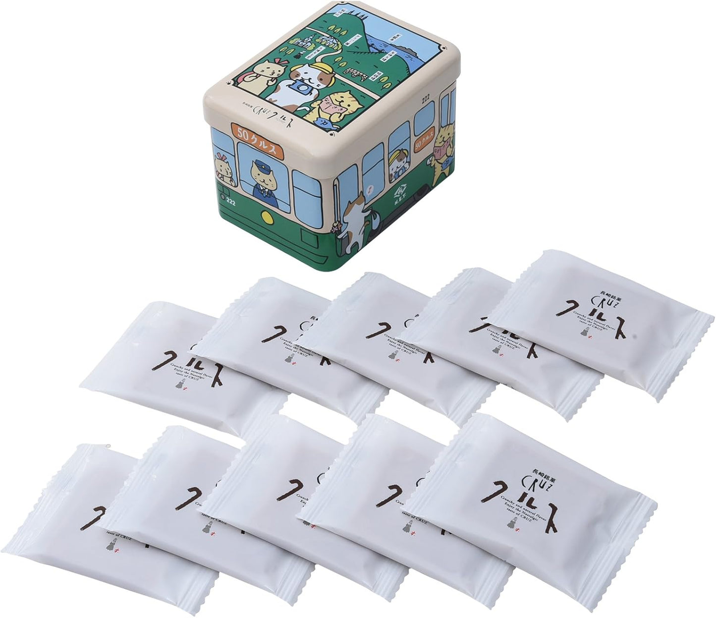 Obama Shokuryo Nagasaki Famous Confection Kurusu Omagari Cat Train Can 10 pieces