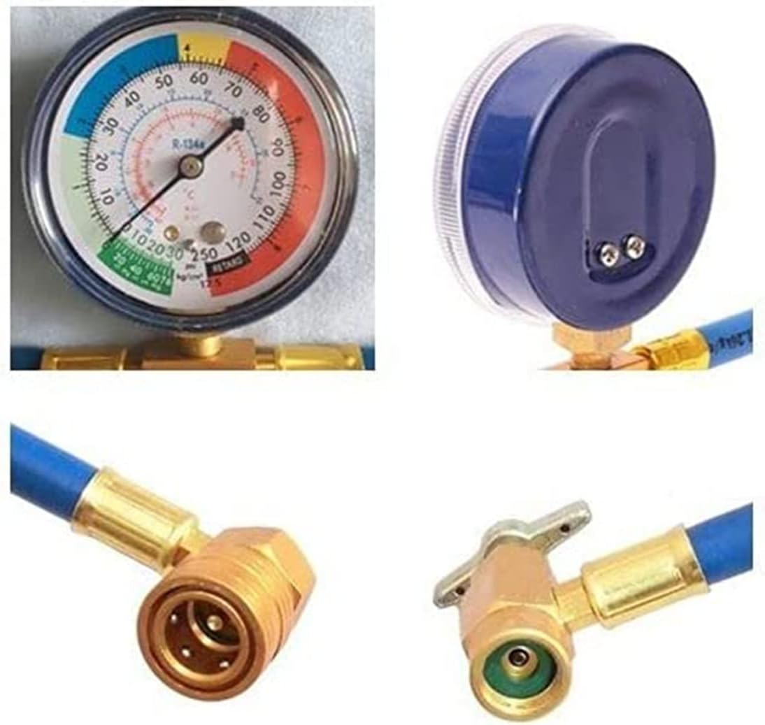 Car Air Conditioner Gas Charge Hose (15.7 inches (40 cm) with Meter, R134a and Refrigerant for Car Air Conditioners, HFC-134a Set, Japanese Instruction Manual Included (English Language Not Guaranteed) (1 Gas Charge Hose + Refrigerant Gas Can Set)