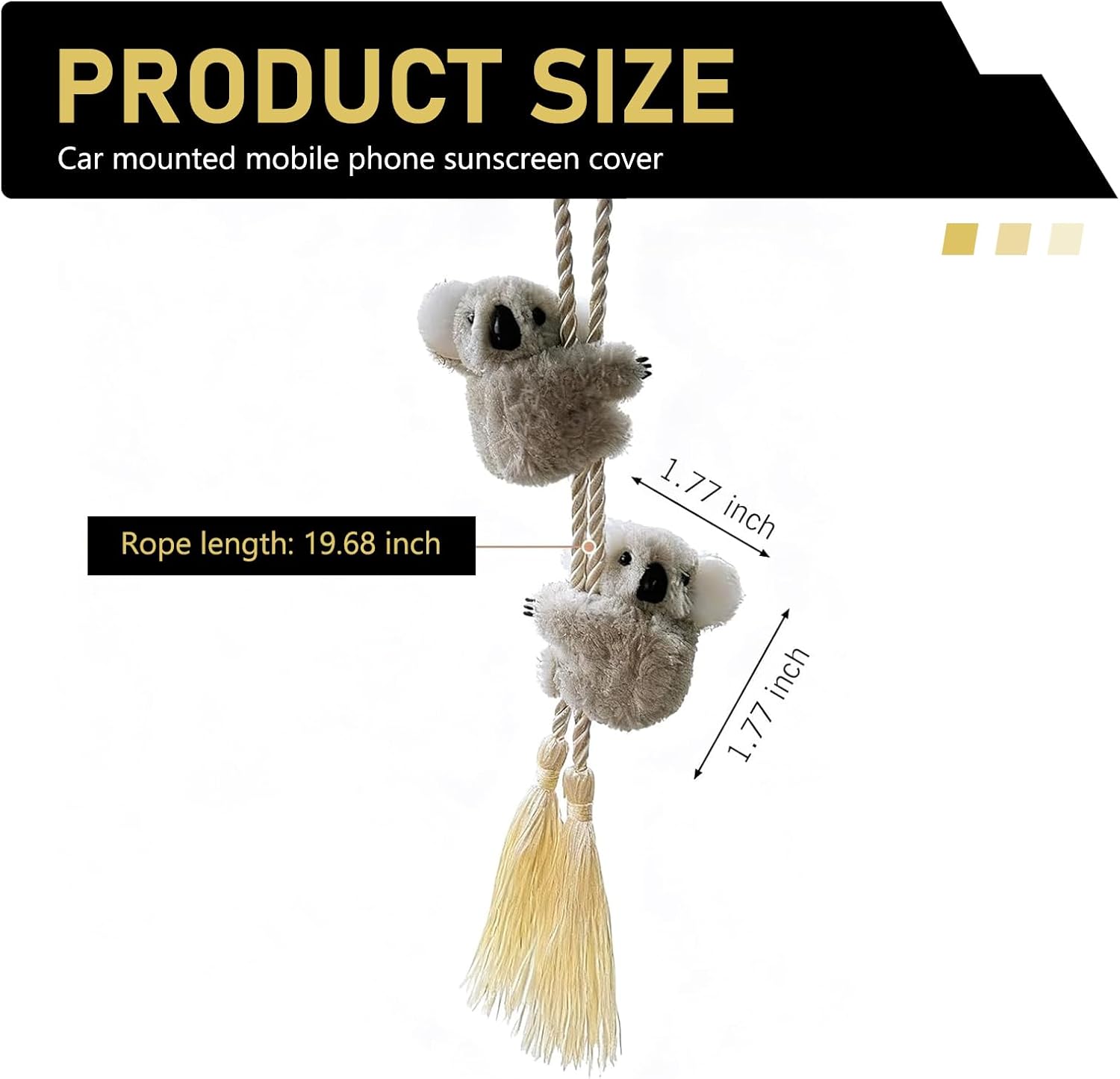2 adornos colgantes de koala oscilante, colgante de felpa para espejo retrovisor, divertidos accesorios de decoración del interior del automóvil, universales para mujeres y hombres (gris y