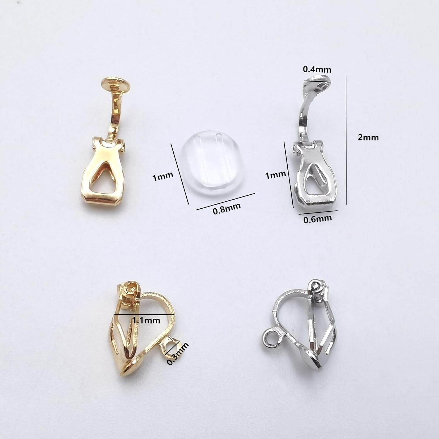 Hmeisweetピアス イヤリングコンバーター ジュエリー40個と痛み止めパッド40個 手芸 手作り用 パーツ イヤリング 耳穴なし (三角耳かき ゴールド+シルバー)