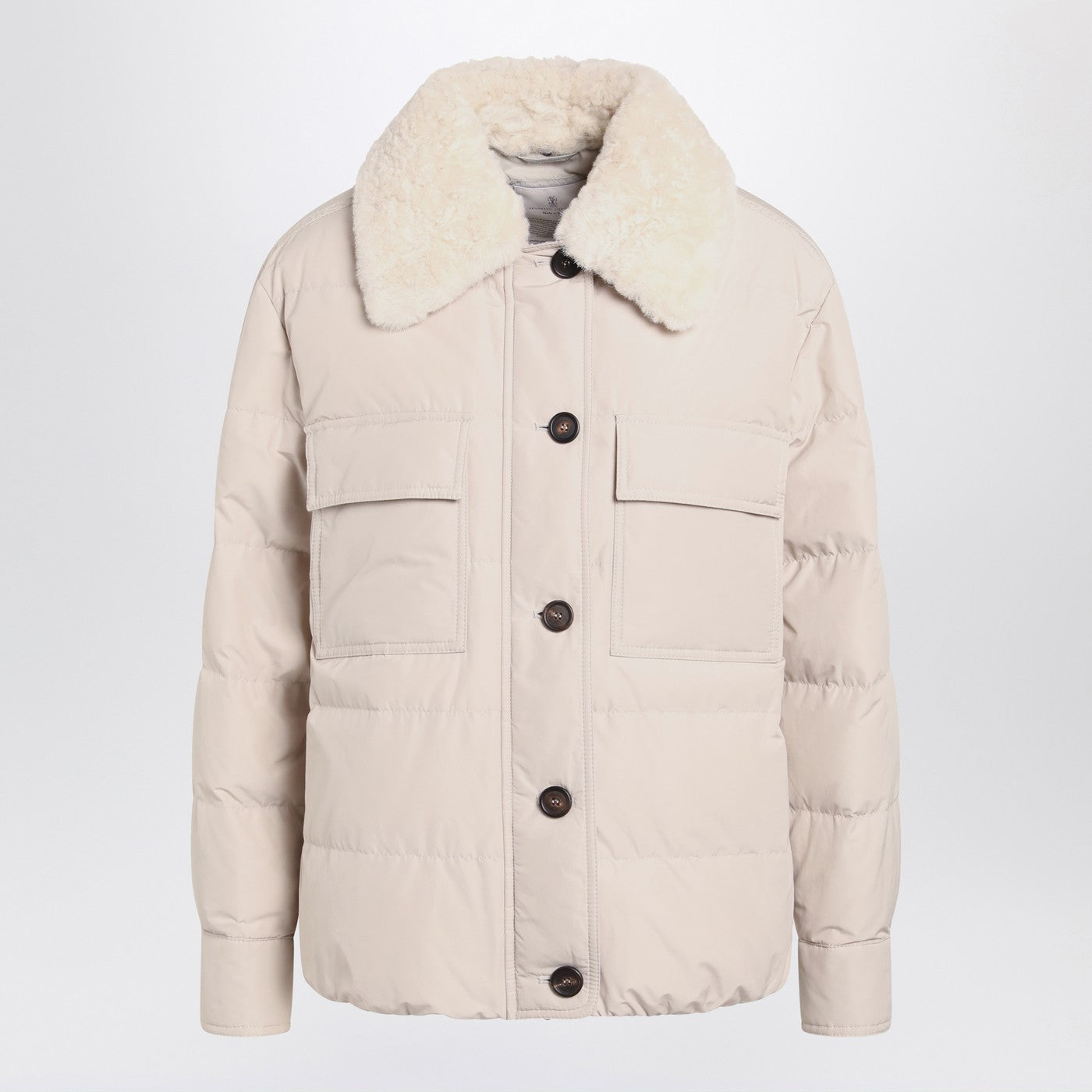 Brunello Cucinelli 毛皮の襟付きのブルネッロ・クチネッリライトグレージャケット - Image 2