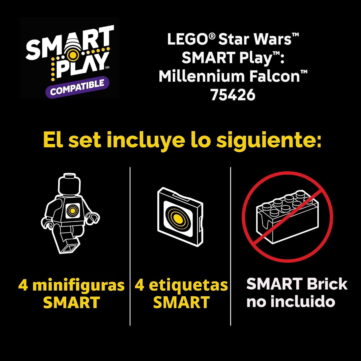 LEGO Star Wars SMART Play: Millennium Falcon Starship Building Toy para niños, juego compatible con 4 etiquetas inteligentes y 4 minifiguras, regalo para niños, niñas y fanáticos a partir de 9 años - 75426
