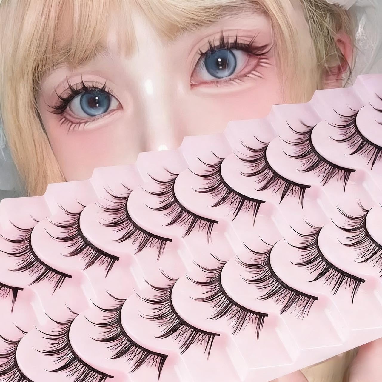 (009) 10 Pairs False Eyelashes for Upper Eyelashes, Natural Black Natural Axis, Soft Core, Ultra Lightweight, Soft, Handmade, Reusable, Thin Makeup, Daily Makeup, Gift, Women