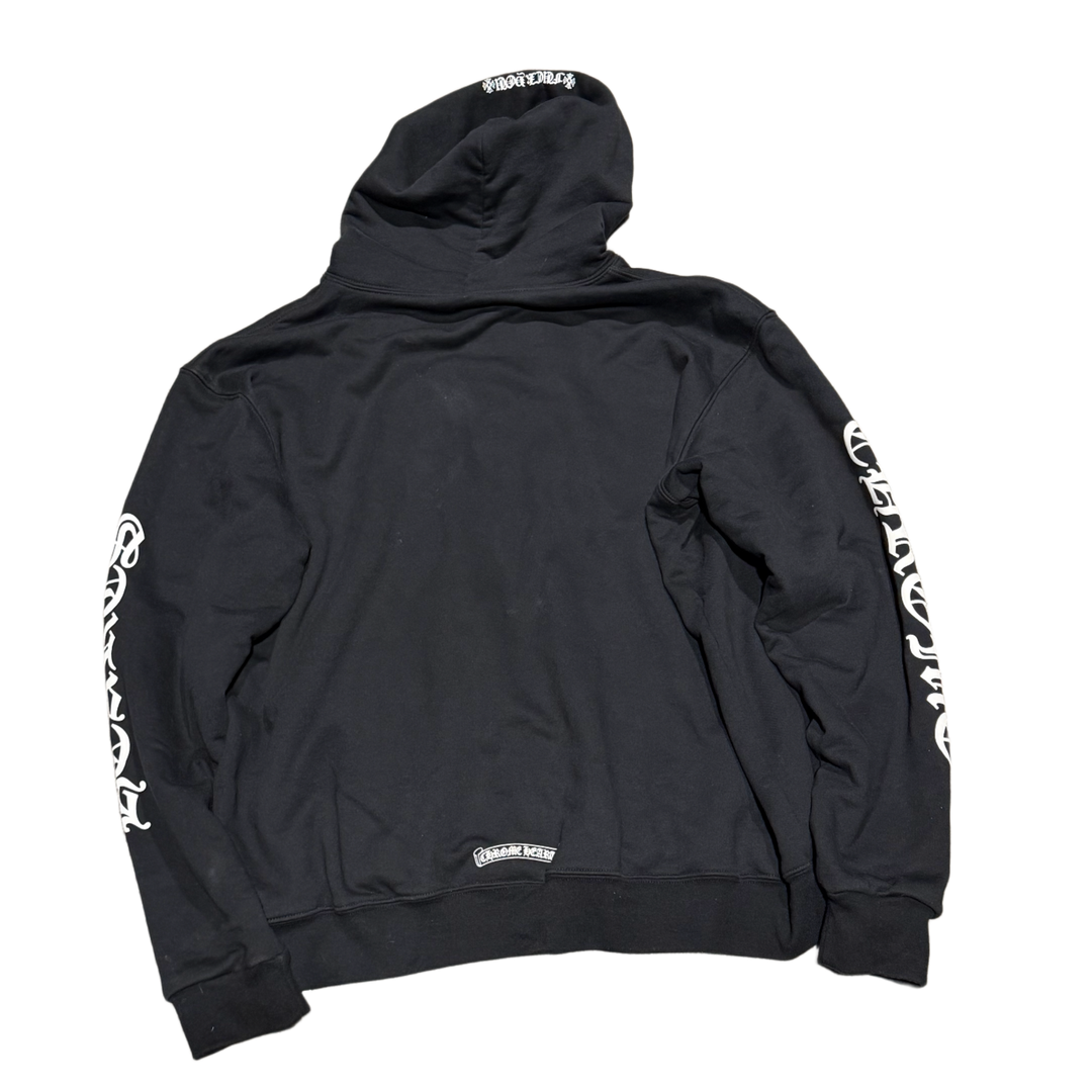 CHROME HEARTS 'VERTICAL LOGO FU HOOD' THERMAL ZIP UP BLACK HOODIE