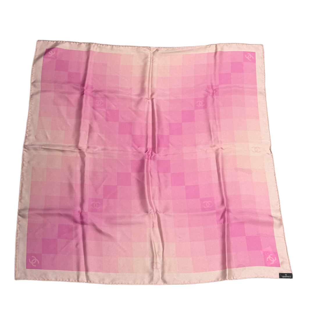 CHANEL 25K 'CHECKERED PINK' SILK SQUARE SCARF