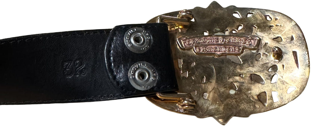 CHROME HEARTS 'CROSS CEMETERY' BRONZE BUCKLE BLACK BELT