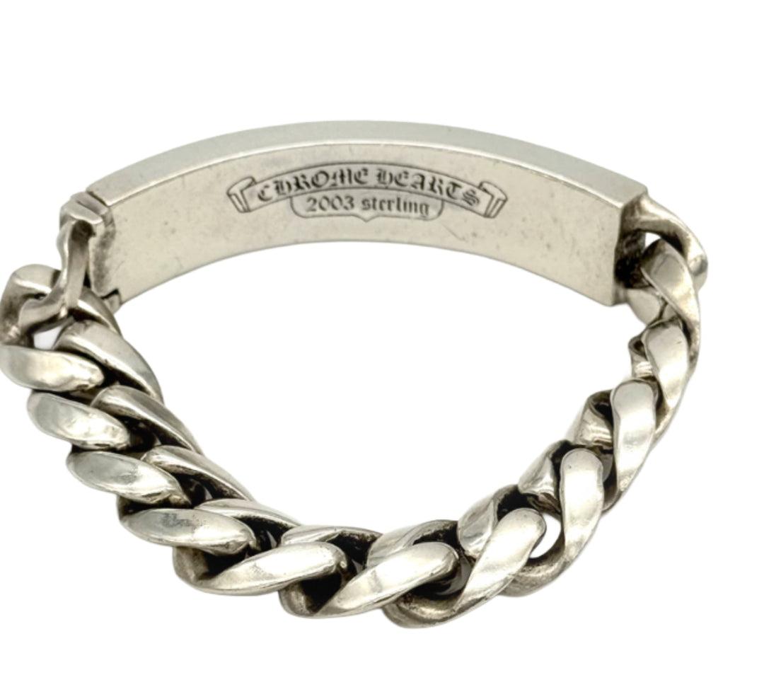 CHROME HEARTS 'FUCK YOU' 9 IN” SILVER CUBAN LINK ID BRACELET