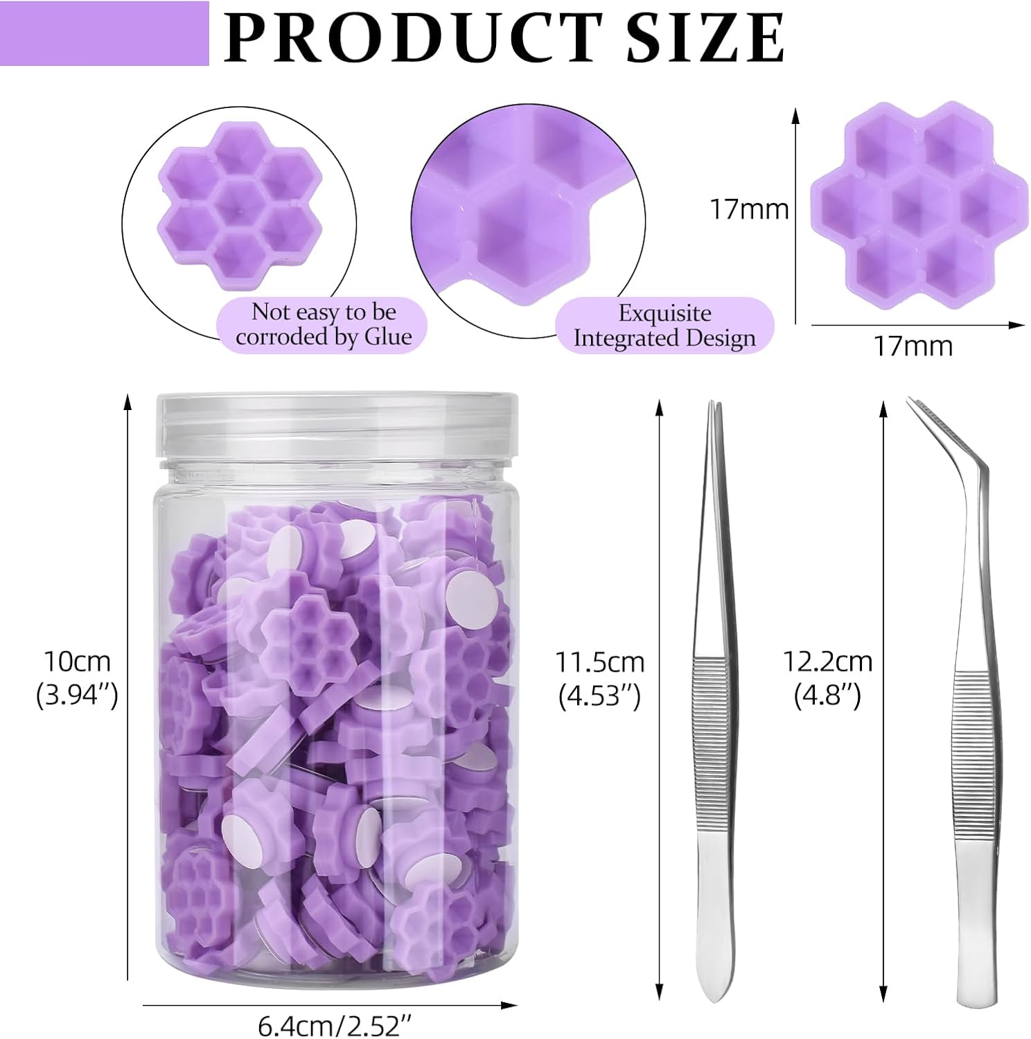 UAKEREDハニカム形状 まつ毛エクステンション グルーカップ セット睫毛延長ゴムラック花形120個睫毛接ぎ木供給プラスチックゴムカップトレイマット、2個ピンセット付き自宅用 DIY つけまつげ グルー皿