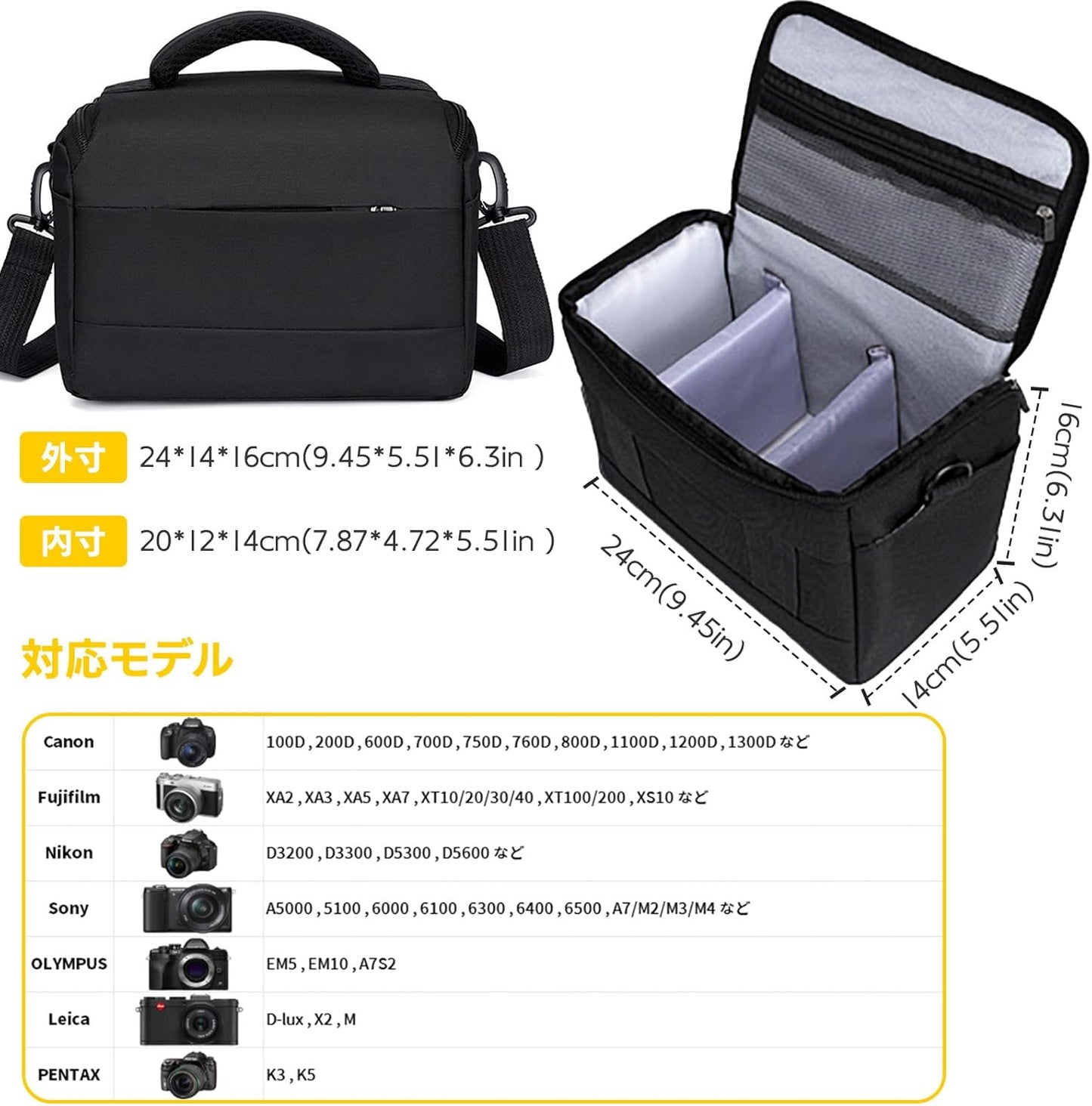 Camera Bag, SLR Camera Bag, Divider Storage Camera Case, Camera Accessories Storage Bag, Travel Outdoor Photography Bag, Black, Black, Simple