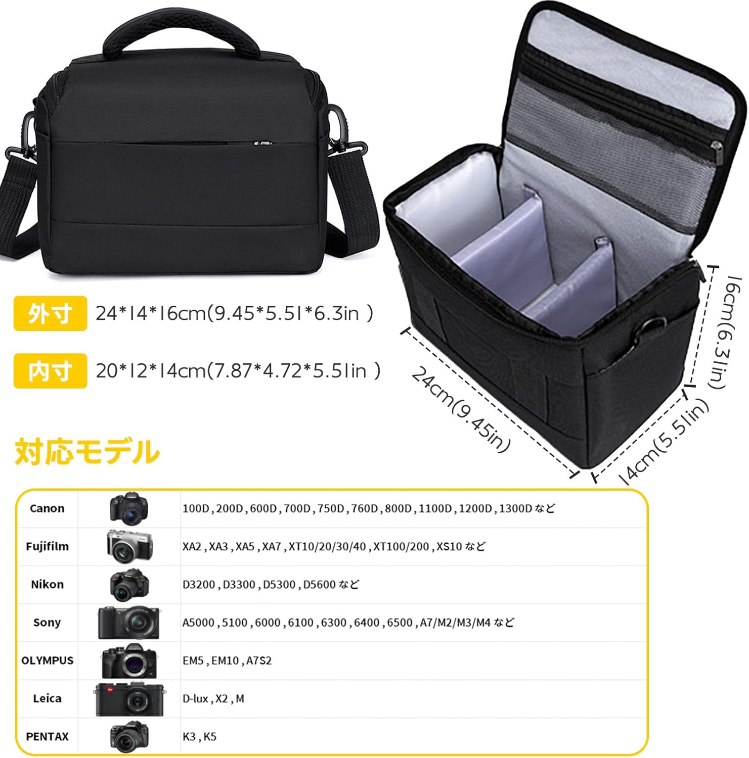 Camera Bag, SLR Camera Bag, Divider Storage Camera Case, Camera Accessories Storage Bag, Travel Outdoor Photography Bag, Black, Black, Simple