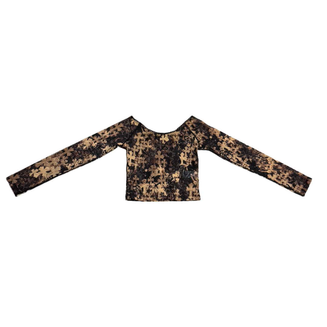 CHROME HEARTS 'CROSS PRINT' WOMENS MESH LONGSLEEVE TOP