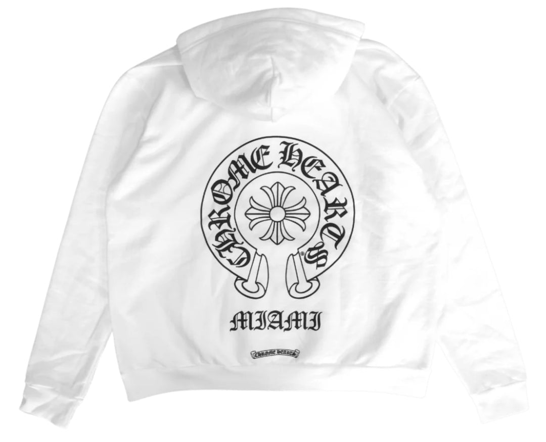 CHROME HEARTS 'WHITE' MIAMI EXCLUSIVE HORSESHOE LOGO HOODIE